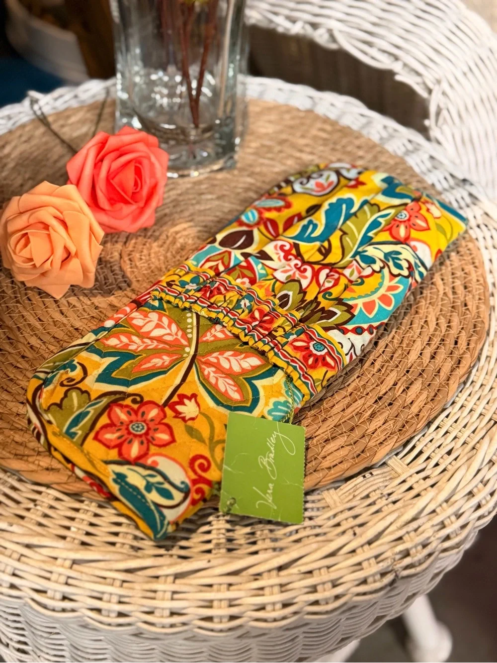Vera Bradley Yellow Teal Multicolor Quilted Floral Curling Iron Pouch
